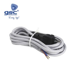 Cable Textile (2x0.75mm) 1.5M Prise+int. Gris