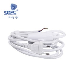 Cable Textile (2x0.75mm) 1.5M Prise+int. Blanc