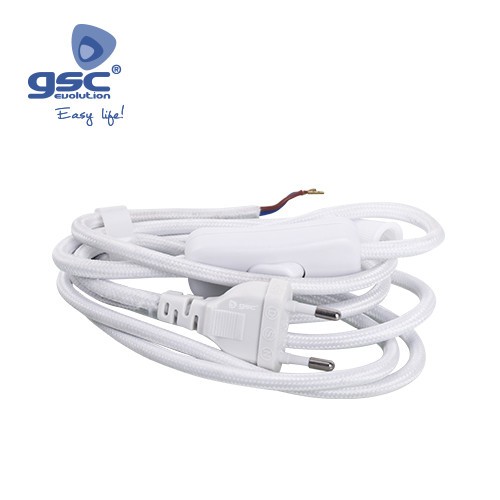 Cable Textile (2x0.75mm) 1.5M Prise+int. Blanc