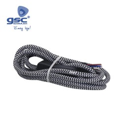 Cable Textile (2x0.75mm) 1.5M Prise+int. Blanc/Noir