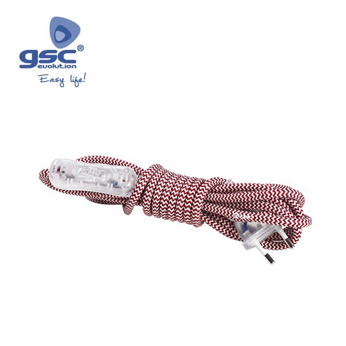 Cable Textile (2x0.75mm) 1.5M Prise+int. Rouge/Blanc