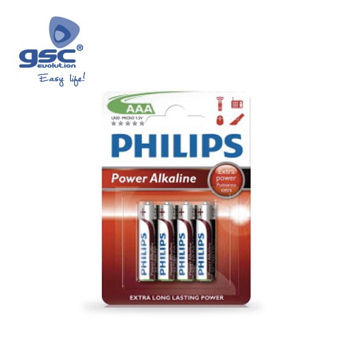 Piles Alcaline PHILIPS LR03 (AAA) Blister 4 Unités