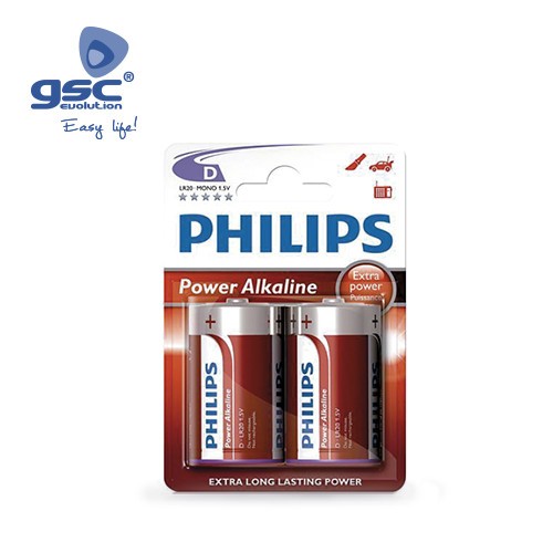 Piles Alcaline PHILIPS LR20 (D) Blister 2 Unités